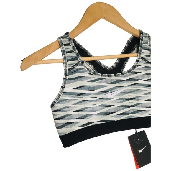 New Nike Pro Criss Cross Bra Top Dry Fit Workout Logo Athletic Geometric Gray S - Picture 3 of 16